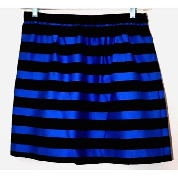 INC INTERNATIONAL CONCEPTS 8 Vivid Royal Blue Black Cotton Stripe A-Line Skirt - Picture 1 of 6